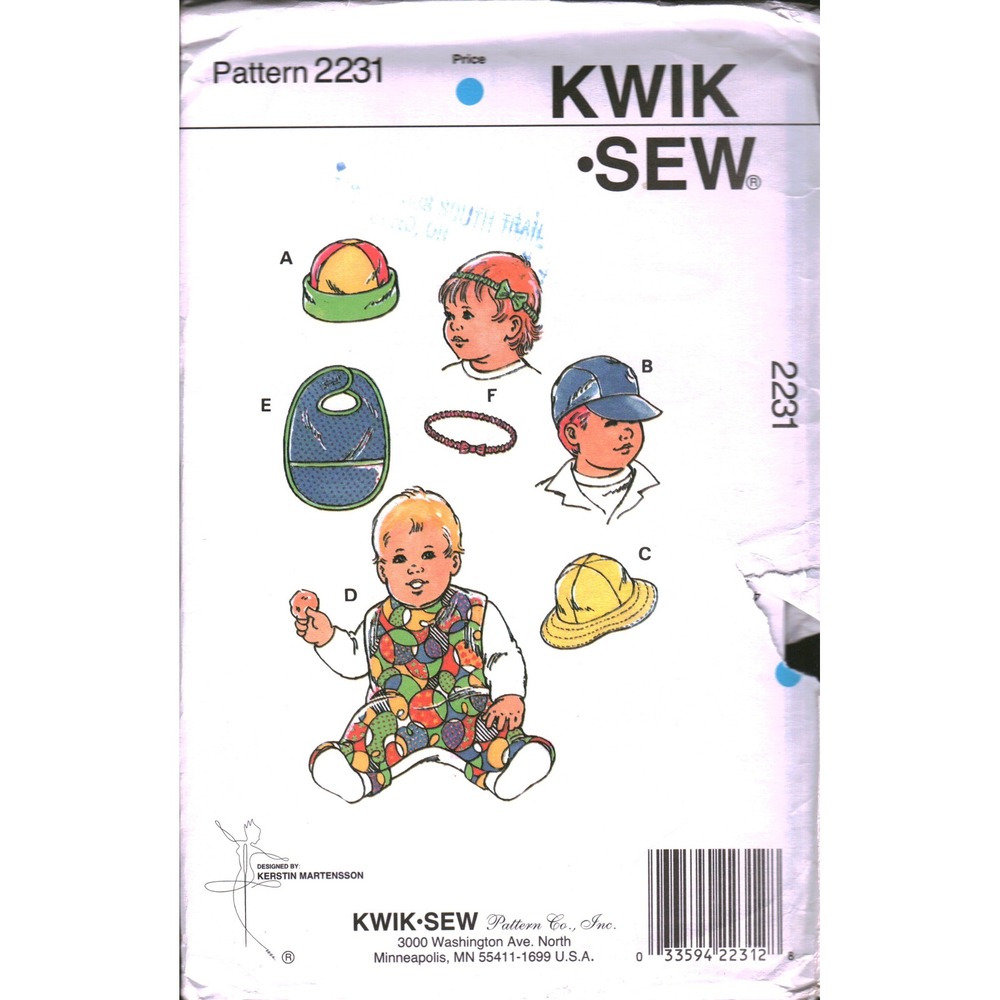 Kwik Sew 2231 Baby Toddler Hats Bibs Headband Sewing Pattern Kerstin Martensson